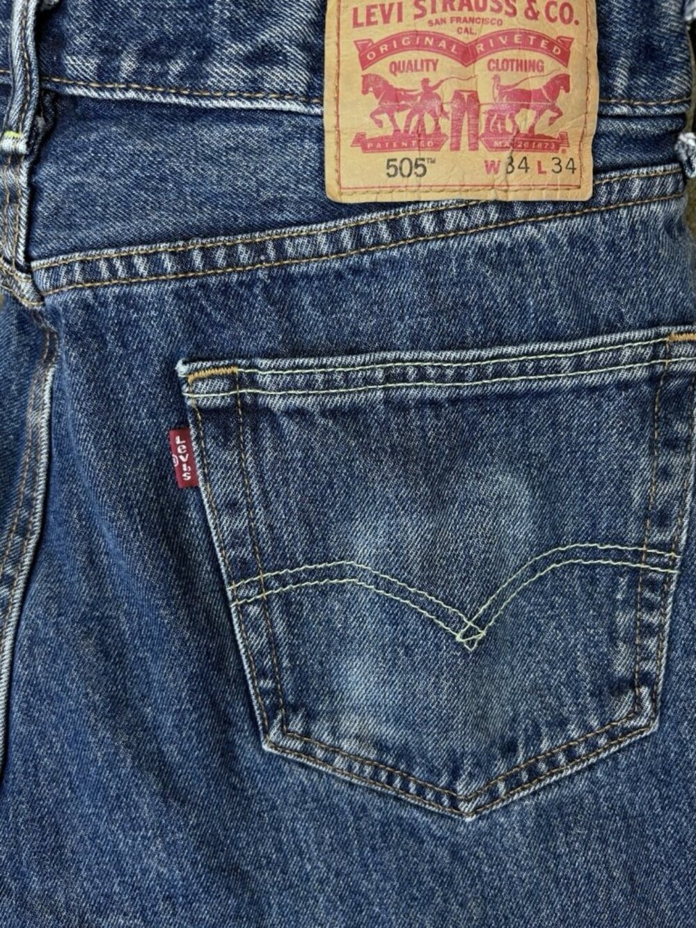 Levi's 505 Men's Blue Jeans, Size 34x34 GRUNGE WESTERN PREPPY CLASSIC Red Tab - Picture 3 of 6